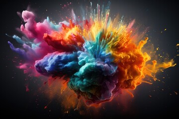 Colorful paint splashes isolated on black background. Abstract background.