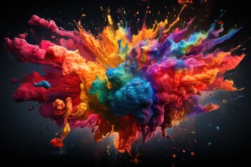 Colorful paint splashes on black background. Abstract background for design.