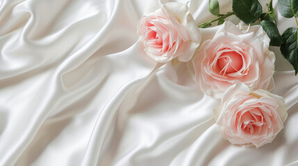 Three Pink Roses Resting on White Sheet