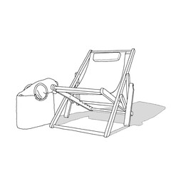 Hand-drawn deckchair with beach bag as a line drawing filled in white on a transparent background