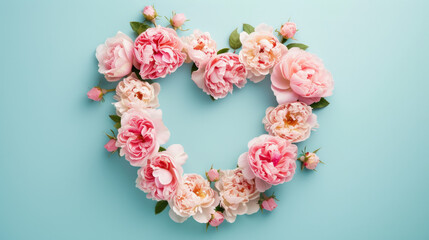 Heart-shaped Flower Wreath on Blue Background