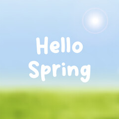 spring background. Hello Spring. blue sky and sun, grass. Vector