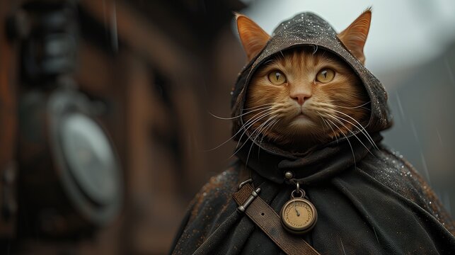 shot of a cat in ancient clothes, a cloak, portrait. Generative AI