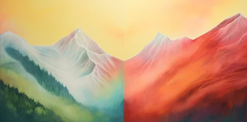 Papier Peint photo Orange Paintings of beautiful colorful mountains and landscapes