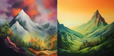 Poster Paintings of beautiful colorful mountains and landscapes © Rassamee