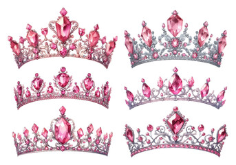 Pink tourmaline tiara watercolor illustration material set
