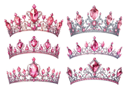 Pink tourmaline tiara watercolor illustration material set
