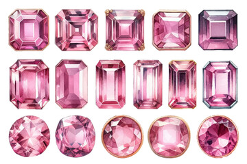 Pink tourmaline rhinestone watercolor illustration material set