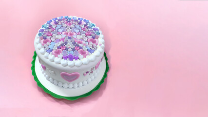 Cake decorated with hearts