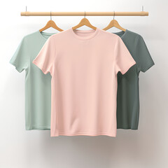 Mockup t-shirt clothes hanging on rack. Template for design on t-shirt with short sleeve. Photo ai