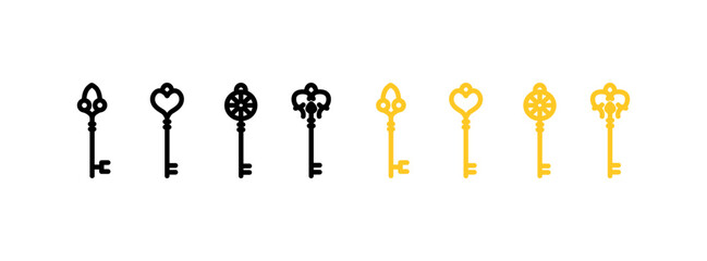 Retro key icon set. Silhouette and flat style. Vector icons