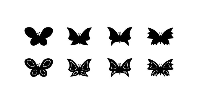 Butterfly icon set. Silhouette style. Vector icons