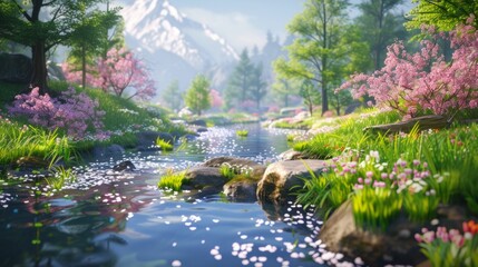 Stream winding through a spring meadow, alive with Grow Your Own colors