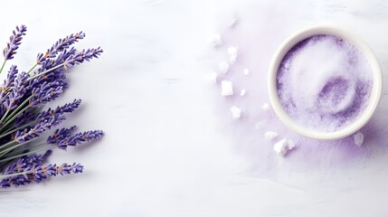 Natural scrub with lavender on a white texture background.