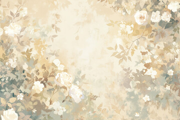 A light watercolor background with an impressionistic floral pattern, where blooms and leaves blend into a harmonious, soft palette 