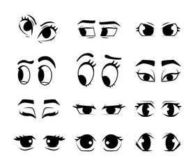 Cartoon eyes line icons set. Cartoon character expressions.
