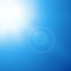 spring or summer background. clear blue sky and sun rays. Vector