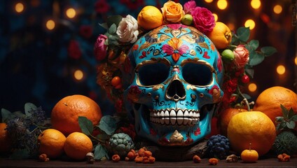 halloween pumpkin and skull