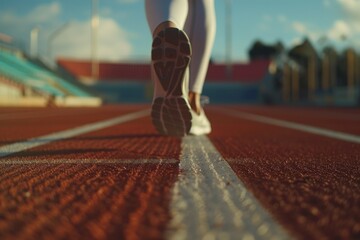 Runner Feet on Stadium Closeup. Healthy lifestyle.