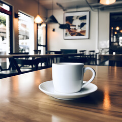 White Coffee Mug in an Empty Café