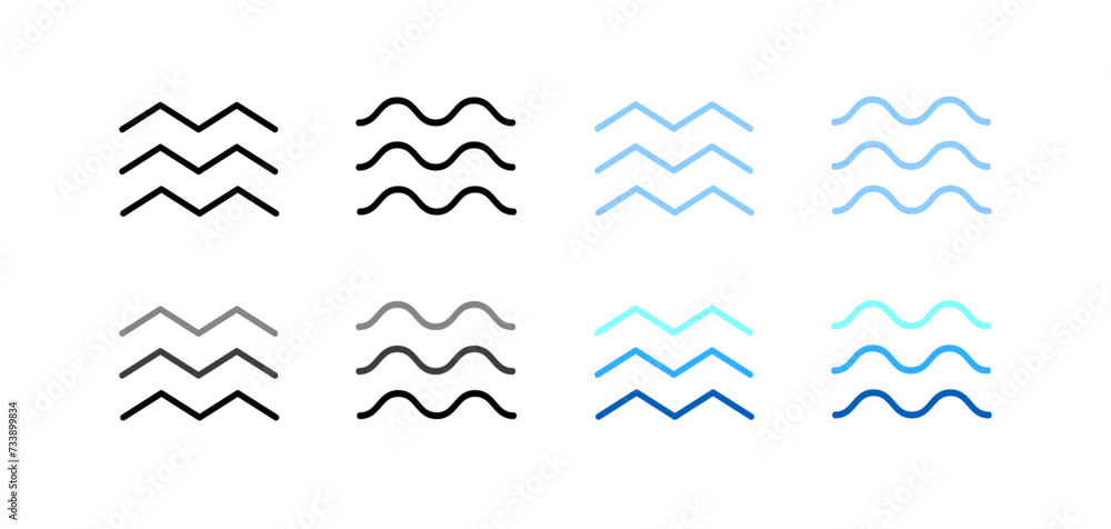 Poster waves icons set. linear and flat style. vector icons