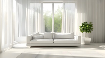 Fototapeta na wymiar Bright Modern Living Room with Large Window