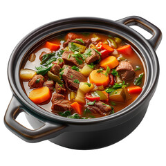 Pot of Vegetable beef soup Isolated on transparent background
