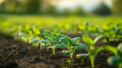 Seedling rows on a farm, the essence of Grow Your Own and spring's renewal