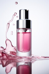 Naklejka premium Pink Beauty product bottle mockup, cosmetic container in liquid splash