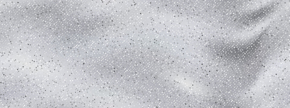 Top view of silver-white seamless lurex pattern with metallic threads. Shiny fabric texture with synthetic fiber and sequins. Elegant vector background.