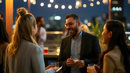 Business Networking Event at Evening Rooftop Party