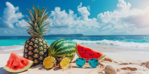 Estate. Frutta e spiaggia.