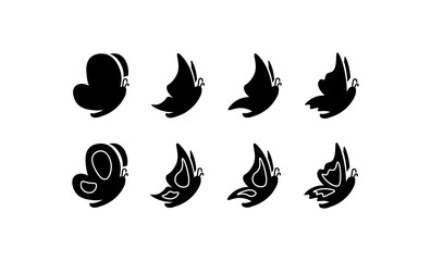 Butterflies icon set. Silhouette style. Vector icons