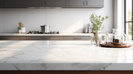 Fototapeta na wymiar Marble Kitchen Counter with Modern Décor