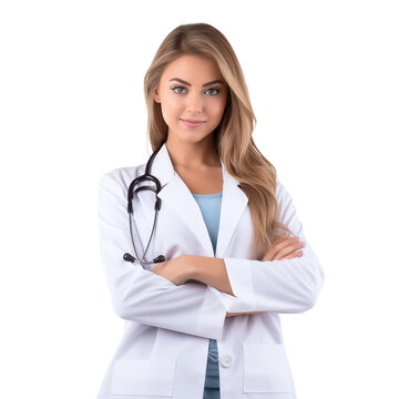 Female Doctor with Stethoscope isolated on white and transparent background. Ideal for use in advertising. Generative ai