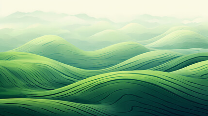 Obraz premium Abstract green landscape wallpaper background illustration design with hills and mountains
