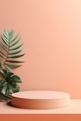 Pink or peach  podium on pink background