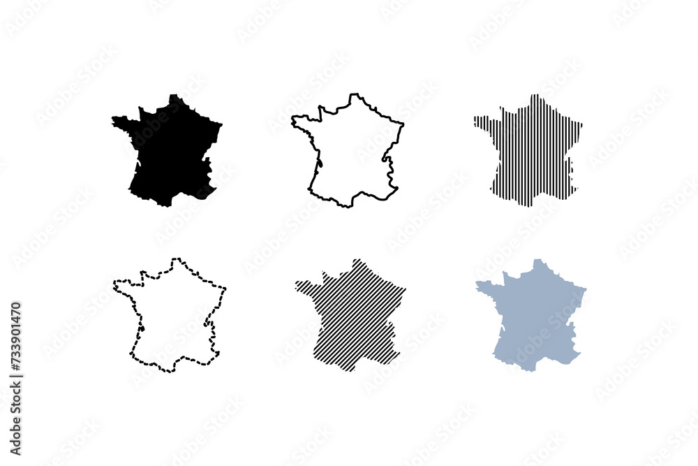 Poster outline map of france. silhouette, linear and flat style. vector icons