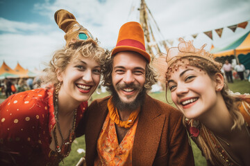 Photo group of three people in costume at a festival