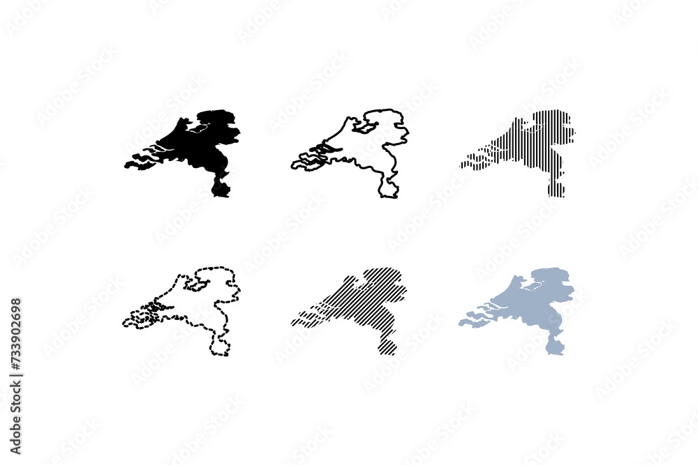Poster outline map icon set. silhouette, linear and flat style. vector icons