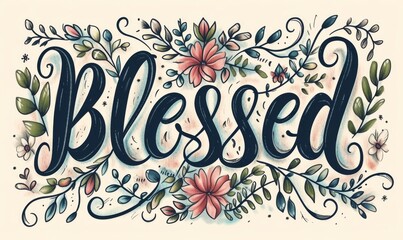 Blessed - motivational message. Handwritten modern calligraphy inspirational text background
