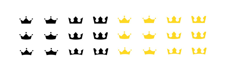 Crown icon set. Silhouette and flat style. Vector icons