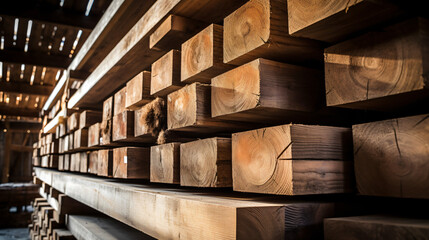 Stacked wooden beams