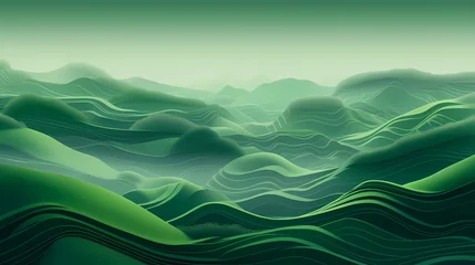 Keuken spatwand met foto Abstract green landscape wallpaper background illustration design with hills and mountains © xuan