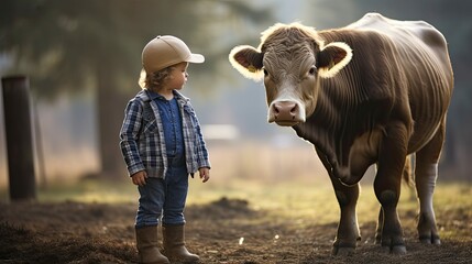 agriculture kid with cow