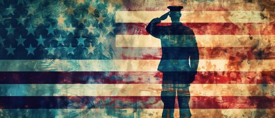 Soldier silhouette with American flag abstract art