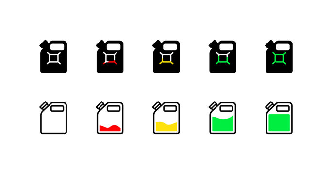 Canister icon set. Filling the canister. Silhouette and flat style