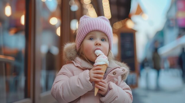 Cute Toddler Girl Eating Ice Cream