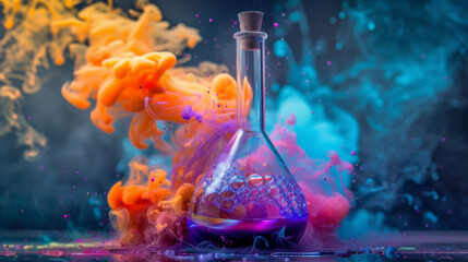 A colorful chemical reaction in a beake
 - obrazy, fototapety, plakaty