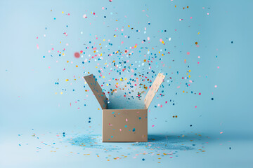 April fools day concept - box with confetti - obrazy, fototapety, plakaty
